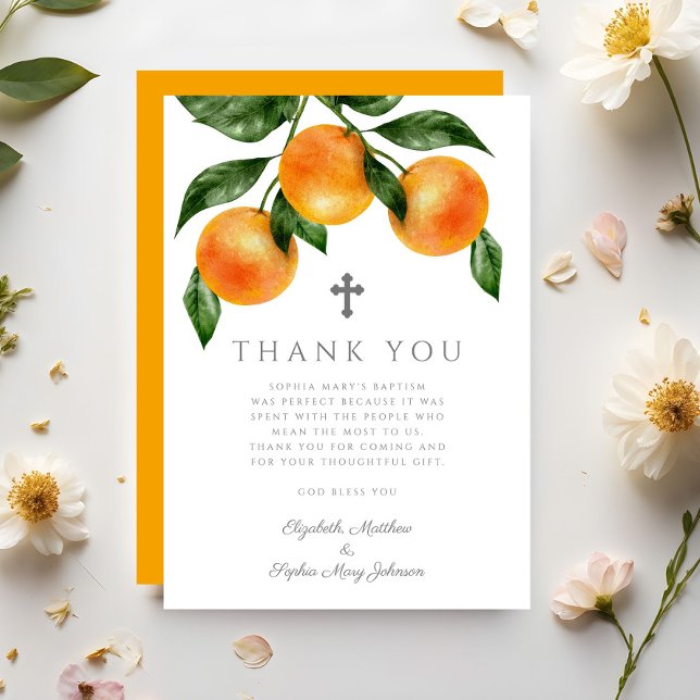 Elegant Oranges Girl Baptism  Thank You Card (Elegant Oranges Girl Baptism Thank You Card)