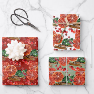 Elegant Oranges Slices Cinnamon Sticks Wrapping Paper Sheet