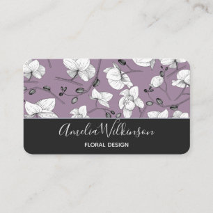 Elegant orchid black & white floral delicate lilac business card