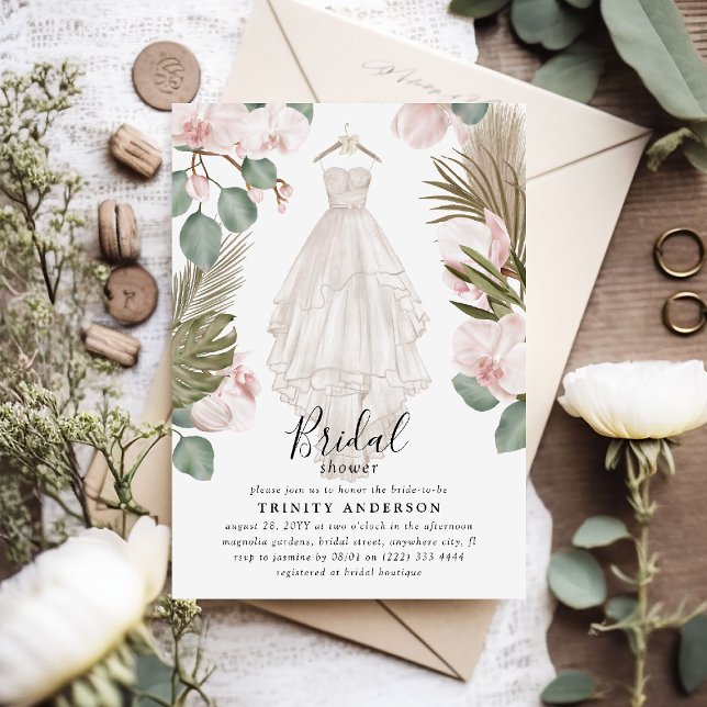 Elegant Orchid Boho Dry Leaves Bridal Shower Invitation (Creator Uploaded)