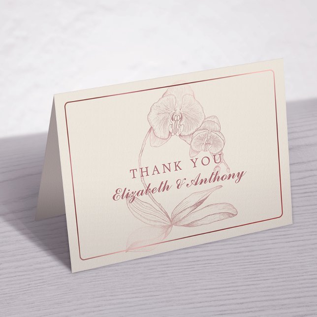 Elegant Orchid Crest Botanical Wedding Thank You  Card (Thank you card)