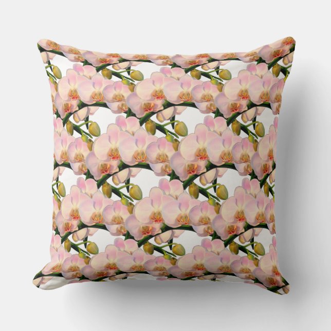 Elegant Orchid Flowers on White Throw Pillow (Front)