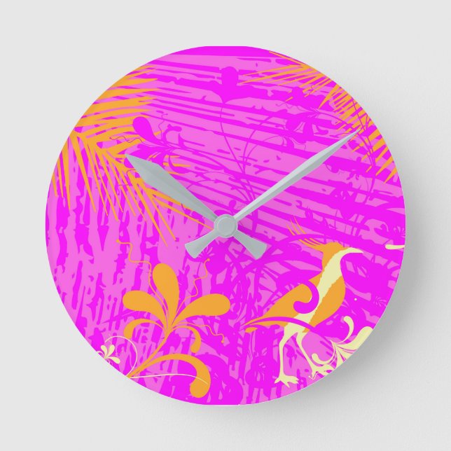 Elegant Orchid Golden Rod Springtime Bird Round Clock (Front)