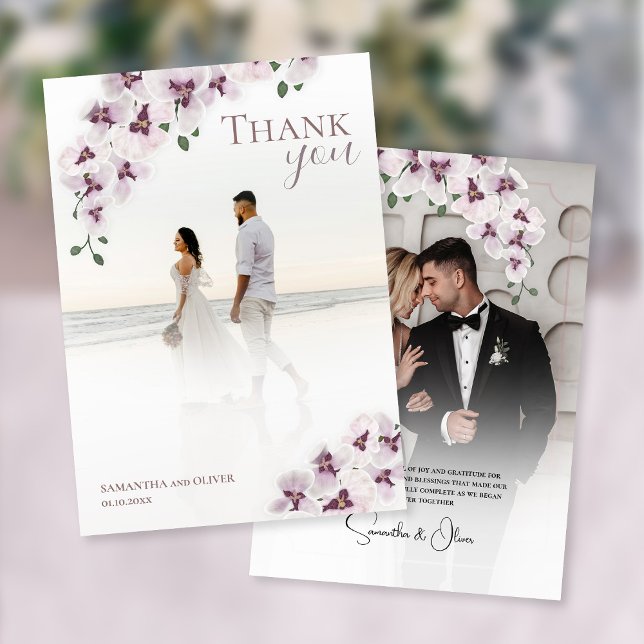 Elegant Orchid Minimalist Wedding Thank You Card (Creator Uploaded)