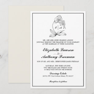 Elegant Orchid Monogram Formal Wedding Invitation