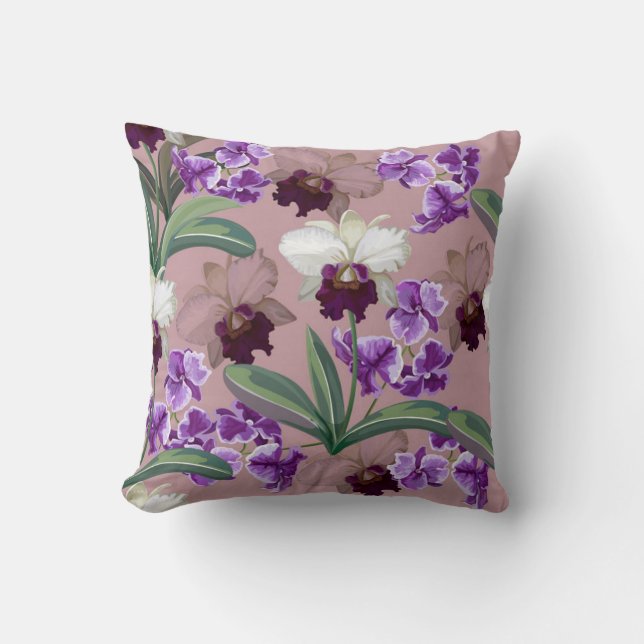 Elegant Orchid Pattern Throw Pillow (Front)
