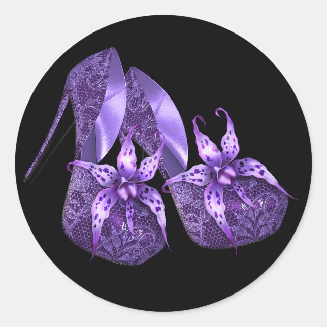 Elegant Orchid Purple High Heel Shoe Stickers (Front)