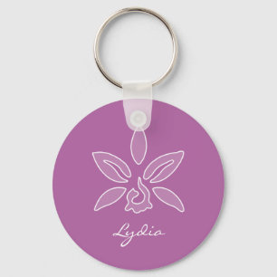 Elegant Orchid Simple Bold Purple Flower With Name Keychain