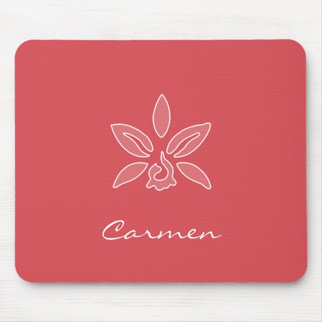Elegant Orchid Simple Hot Red Flower With Name Mouse Pad (Front)