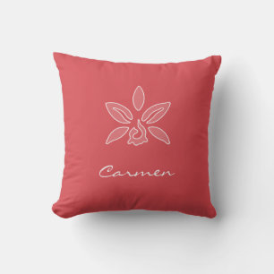 Elegant Orchid Simple Hot Red Flower With Name Throw Pillow