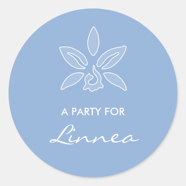 Elegant Orchid Simple Powder Blue Flower With Name Classic Round Sticker (Front)