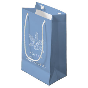 Elegant Orchid Simple Powder Blue Flower With Name Small Gift Bag