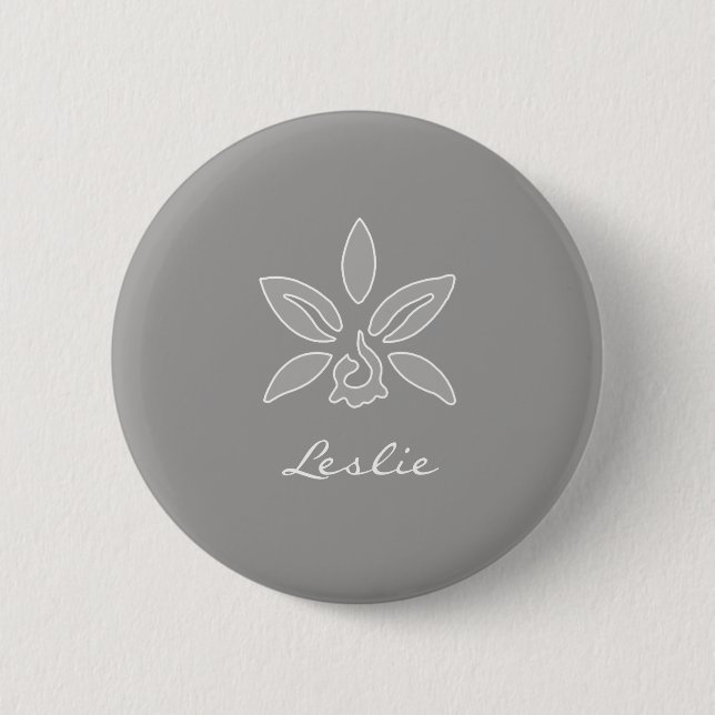 Elegant Orchid Simple Rich Grey Flower With Name 2 Inch Round Button (Front)