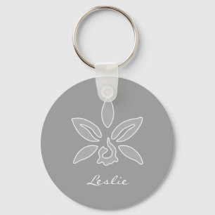 Elegant Orchid Simple Rich Grey Flower With Name Keychain