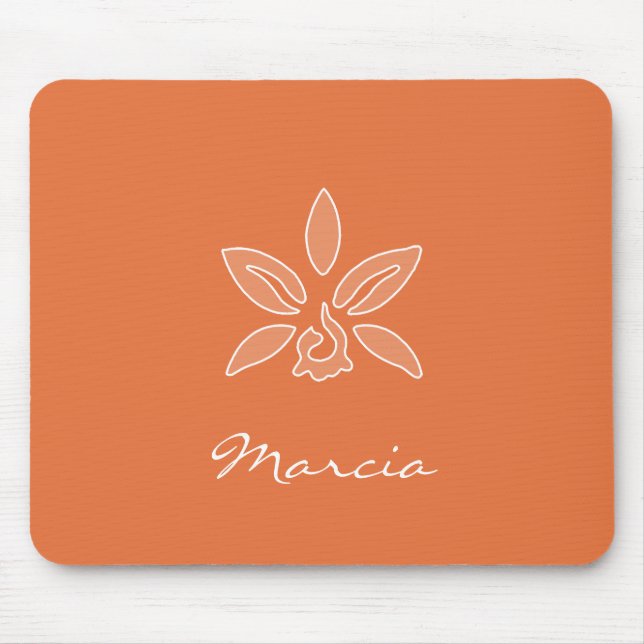 Elegant Orchid Simple Rich Orange Flower With Name Mouse Pad (Front)