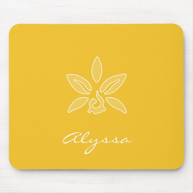 Elegant Orchid Simple Rich Yellow Flower With Name Mouse Pad (Front)