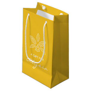 Elegant Orchid Simple Rich Yellow Flower With Name Small Gift Bag