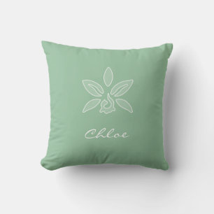 Elegant Orchid Simple Spring Green Flower and Name Throw Pillow