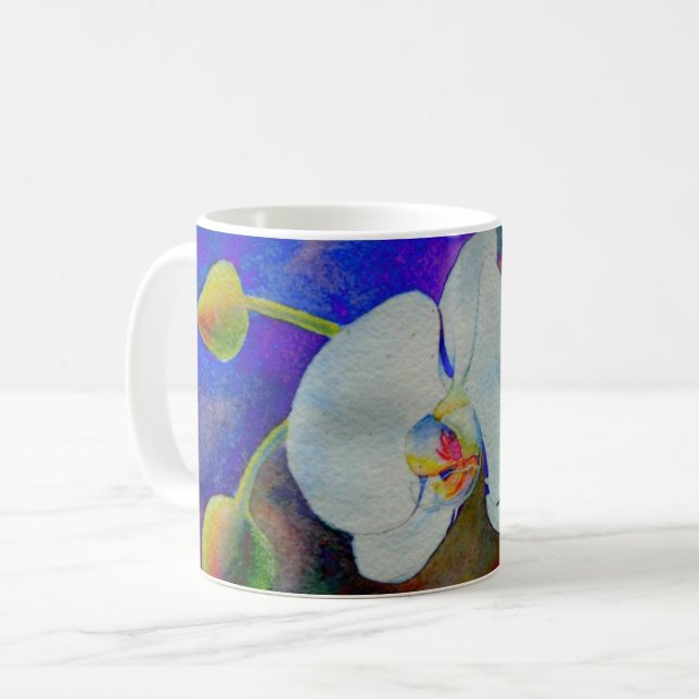 Elegant orchid watercolor painting coffee mug (Front Left)