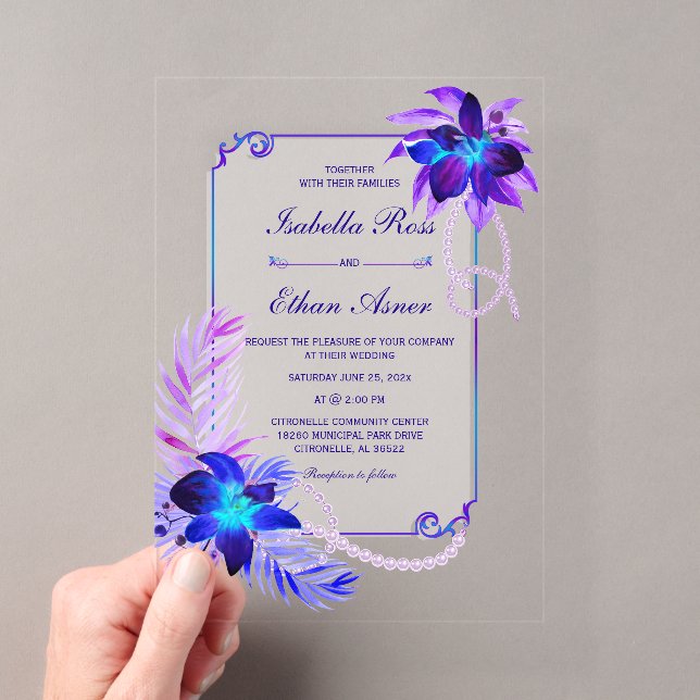 Elegant Orchid Wedding Acrylic Invitations (Insitu (Handheld))