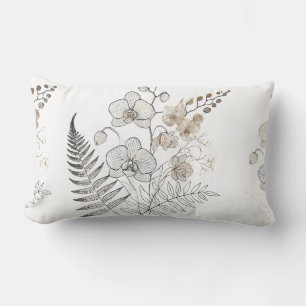 Elegant Orchids and Fern Minimalist Line Art Desig Lumbar Pillow