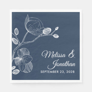 Elegant orchids floral modern blue wedding napkin