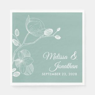 Elegant orchids floral modern green wedding napkin