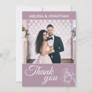 Elegant orchids floral modern purple wedding photo thank you card