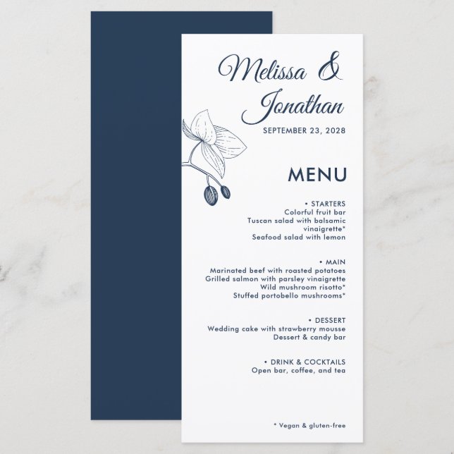Elegant orchids romantic floral modern wedding menu (Front/Back)