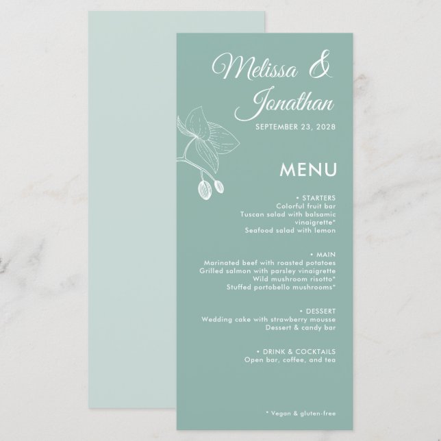 Elegant orchids romantic floral modern wedding menu (Front/Back)