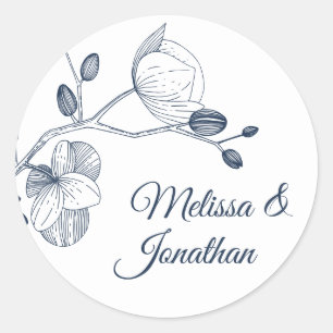 Elegant orchids romantic modern floral wedding classic round sticker