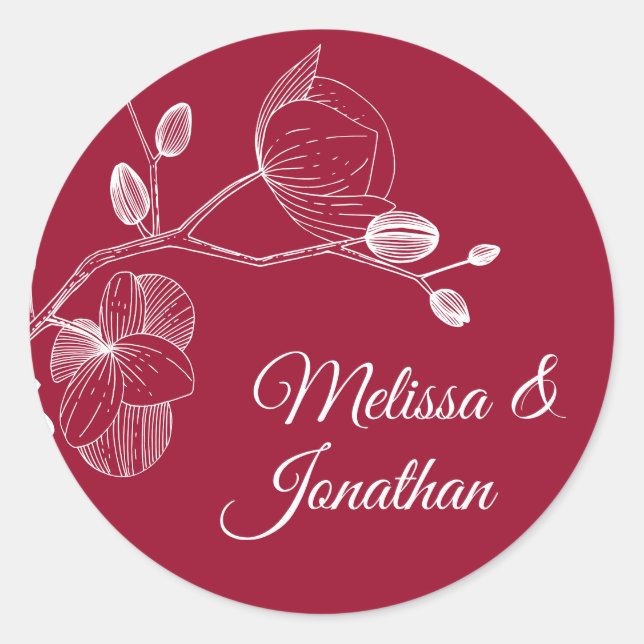 Elegant orchids romantic modern floral wedding classic round sticker (Front)