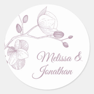 Elegant orchids romantic modern floral wedding classic round sticker