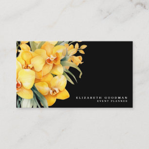 Elegant Orchids Yellow and Black Business Cards