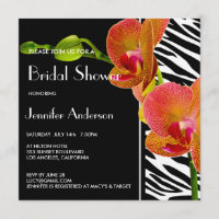 Elegant Orchids Zebra Print Bridal Shower Invites