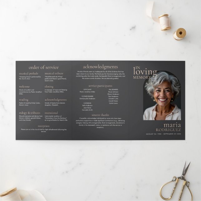 Elegant Order Of Service 6-Photo Funeral/Memorial Tri-Fold Programme (Outside)