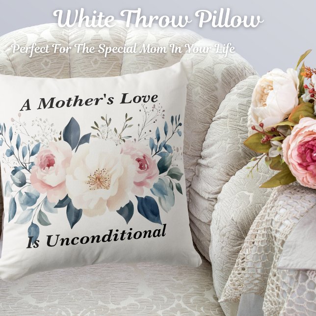 Élégant Oreiller à lancer blanc de la mère florale (Get this beautiful white throw pillow! Perfect for the special mom in your life.)
