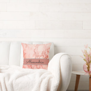 Élégant Oreiller à lancer de marbre de corail rose