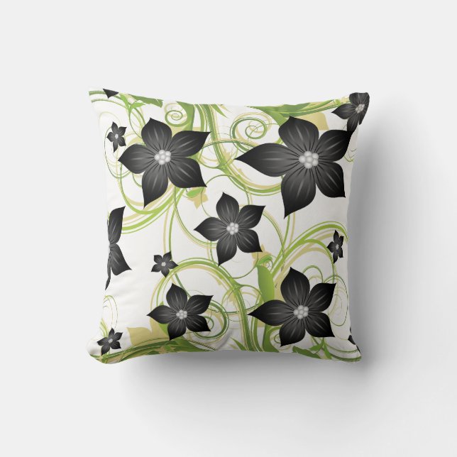 élégant oreiller à lancer floral de charbon gris (Recto)