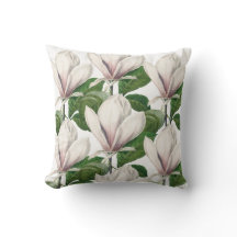 Élégant oreiller à lancer floral magnolia blanc