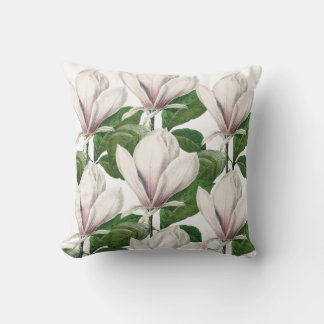 Élégant oreiller à lancer floral magnolia blanc
