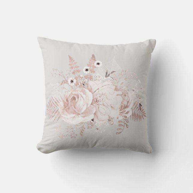 Elégant Oreiller à lancer floral Rose gris argenté (Recto)
