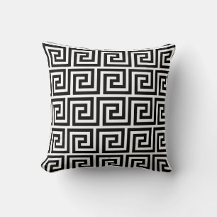 Élégant oreiller à lancer Motif grec noir et blanc