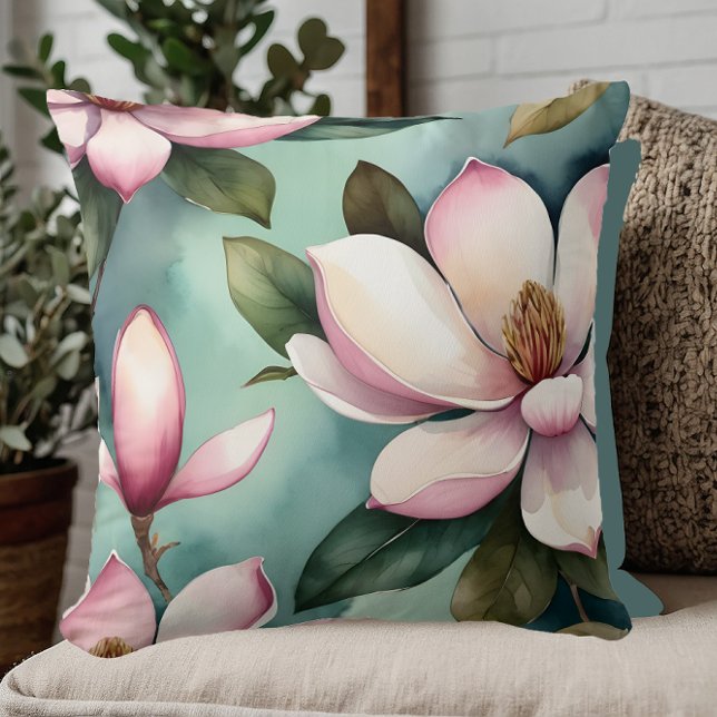 Élégant oreiller fleuri rose et vert (Créateur téléchargé)