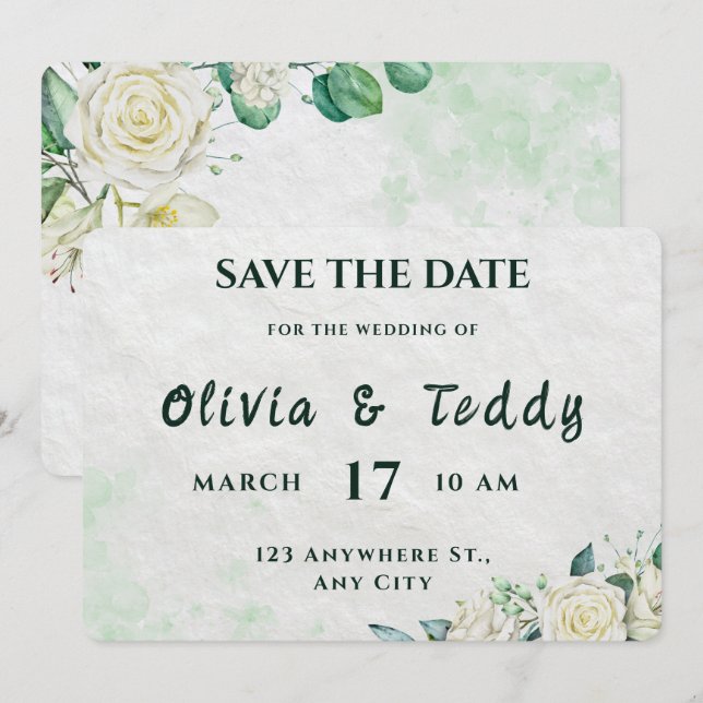 Elegant Organic Modern Wedding Save The Date (Devant / Derrière)