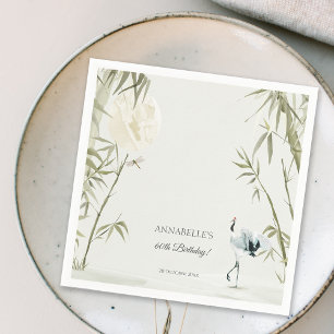 Elegant Oriental Bamboo Crane Birthday Party Napkin