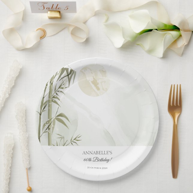 Elegant Oriental Bamboo Crane Birthday Party Paper Plate (Wedding)