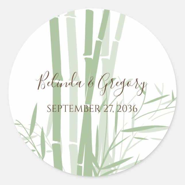 Elegant Oriental Bamboo Wedding Classic Round Sticker (Front)