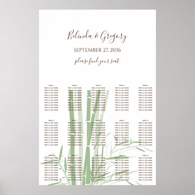 Elegant Oriental Bamboo Wedding Seating Chart (Front)