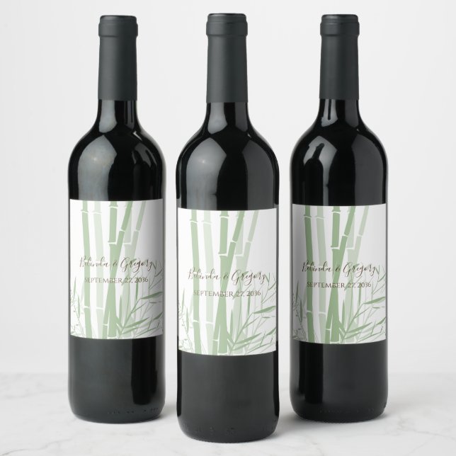 Elegant Oriental Bamboo Wedding Wine Label (Bottles)